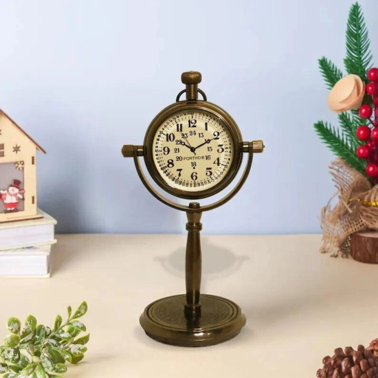 Antique Brass Desk Clock - Vintage Tabletop Gift with Quartz Movement-Brown