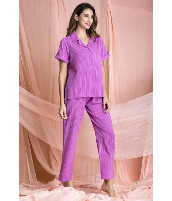 Clovia Cotton Nightsuit Sets - Purple Pack of 2 - L