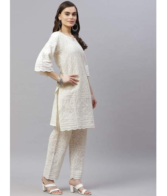 miravan - White Straight Cotton Women's Stitched Salwar Suit ( Pack of 1 ) - None