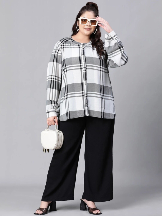 Oxolloxo Plus Size Relaxed Fit Windowpane Checked Mandarin Collar Casual Shirt