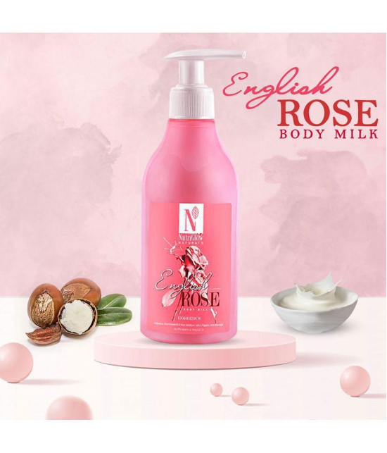 NutriGlow NATURAL'S English Rose Body Milk For Intensive Nourishment, 8 Hour Moisture Lock & Repairs Skin Damage, No Parabens & Mineral Water, 300 ml