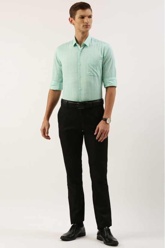 Men Green Regular Fit Formal Full Sleeves Formal Shirt