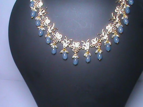 Stunning American Diamond Necklace Set with Blue Beads