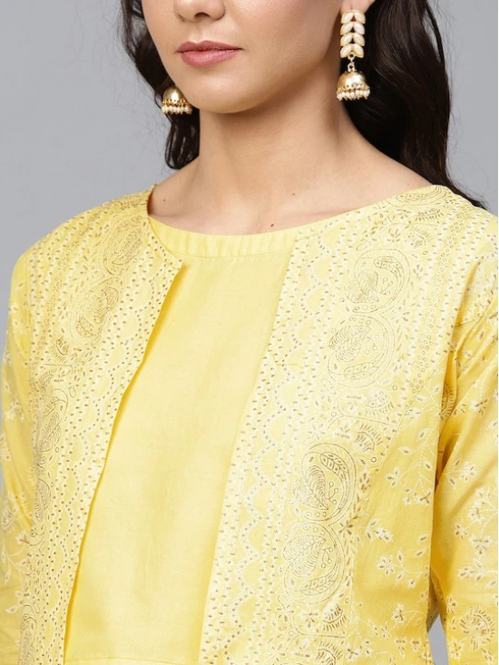 Women Yellow Solid Top with Palazzos & Shrug