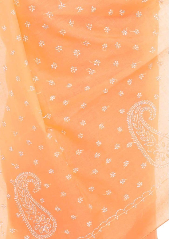 Lavangi Women Lucknow Chikankari Keel Peach Mauve Cotton Saree With Blouse