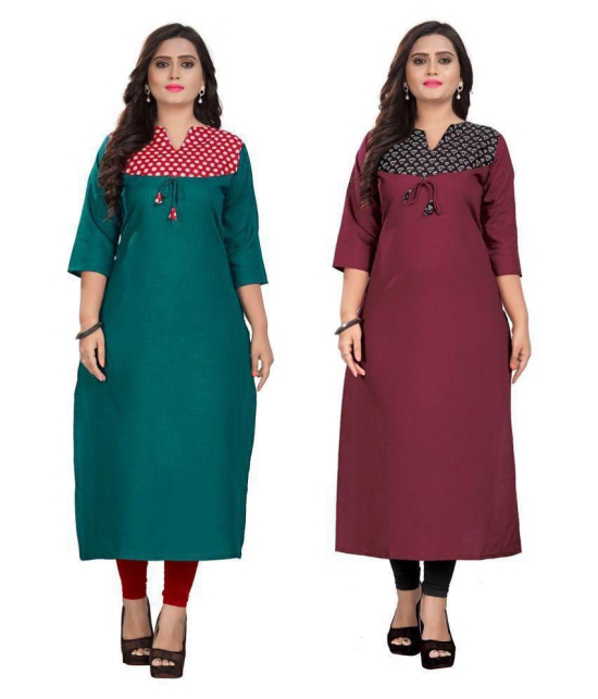 Rangrasiya Maroon Cotton Straight Kurti - XXL