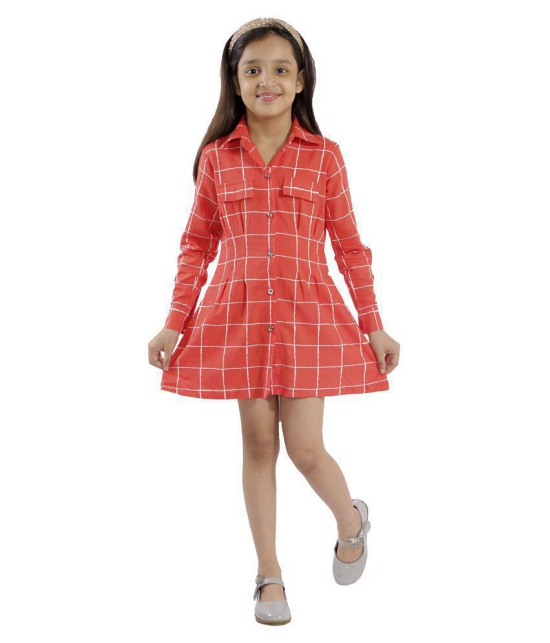 Kids Cave shirt dress for girls fit and flare Knee length fabric rayon check print (Color_Orange, Size_3 Years to 12 Years) - None