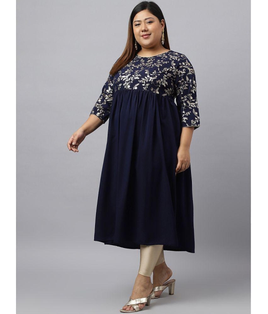 XL LOVE By janasya Crepe Printed Flared Womens Kurti - Navy Blue ( Pack of 1 ) - None