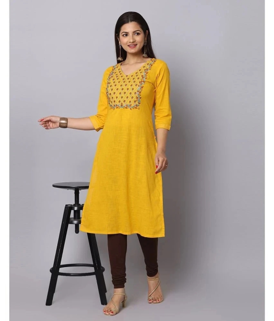 Alena Cotton Embroidered Straight Womens Kurti - Mustard ( Pack of 1 ) - None