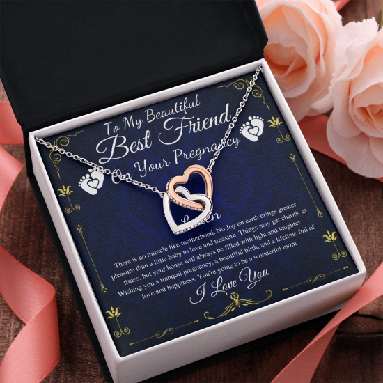 Best Friend Pregnancy Gift For Best Friend Baby Shower Gift For Mom To Be Gift For Expecting Mom Gift Pregnant Friend, Link Hearts #0219 loren-Two Toned Box