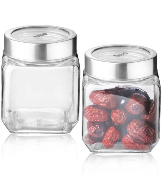 Treo By Milton Cube Storage Glass Jar, Set of 2, 580 ml Each, Transparent | Storage Jar | Modular Kitchen | Multipurpose Jar - Transparent