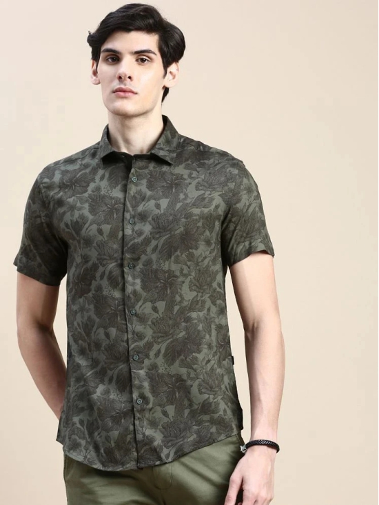 Showoff Cotton Blend Regular Fit Printed Half Sleeves Mens Casual Shirt - Olive ( Pack of 1 ) - None