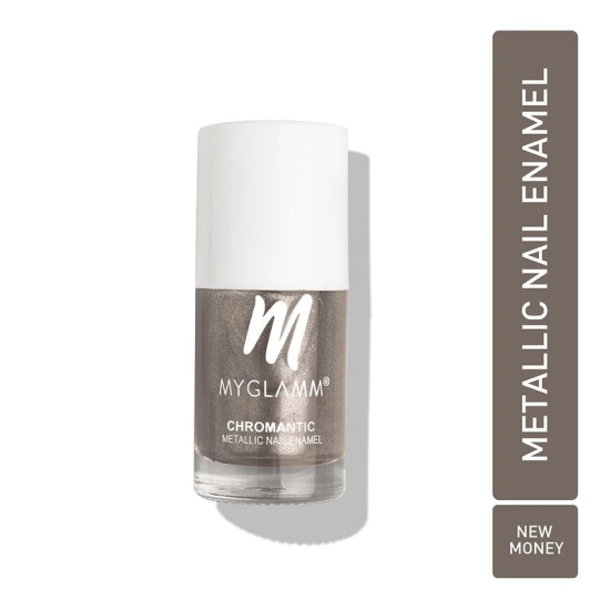 MyGlamm Chromantic Metallic Nail Enamel - New Money (Silver Grey Shade) | Chamical Free, Chrome Finish & Long Lasting Nail Polish (10ml)