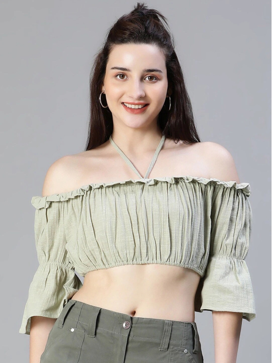 Oxolloxo Halter Neck Bardot Cotton Crop Top