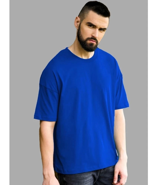 Leotude Cotton Blend Oversized Fit Solid Half Sleeves Mens T-Shirt - Blue ( Pack of 1 ) - None