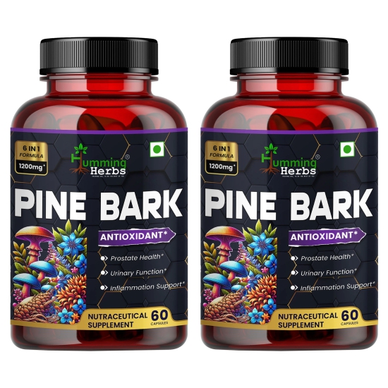 Humming Herbs Pine Bark Extract Capsules 1200mg - Potent Antioxidant for Prostate Health, Urinary Function, and Inflammatory Support - With Lions Mane, Turmeric, Alpha Lipoic Acid - Pack of 2