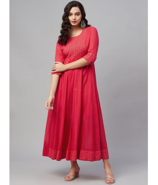 AMIRA''S INDIAN ETHNICWEAR - Red Cotton Women''s Fit & Flare Dress ( Pack of 1 ) - None