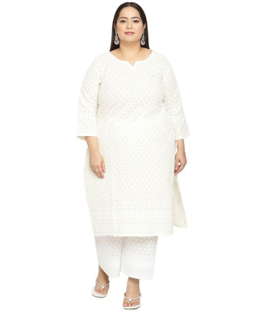 Queenley - Off White Cotton Women's Straight Kurti ( Pack of 1 ) - None