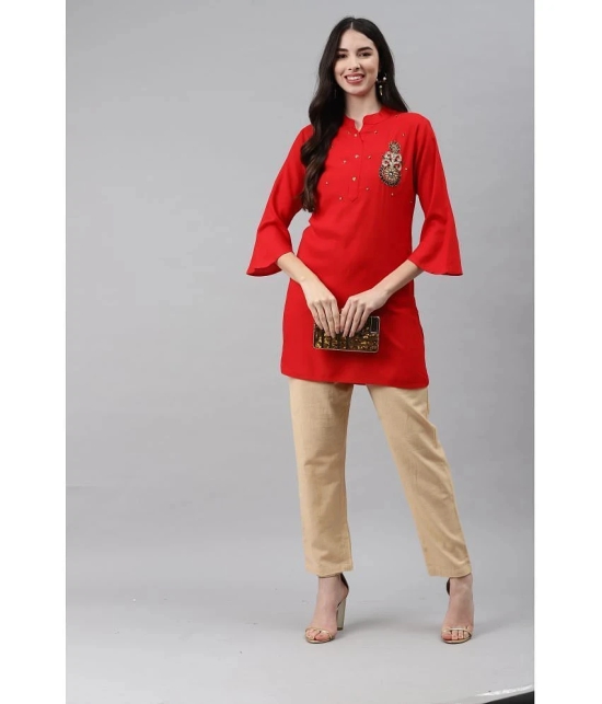 HIGHLIGHT FASHION EXPORT - Red Rayon Womens Straight Kurti - M