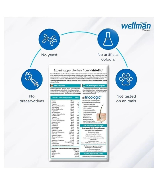 Wellman Hairfollic hair supplement 30 no.s Multivitamins Tablets