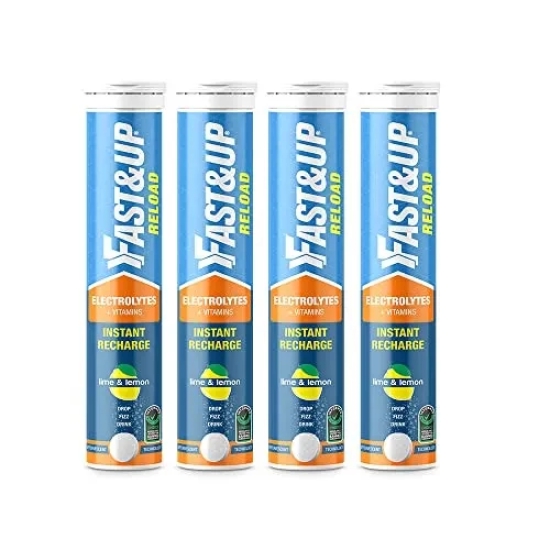 Fast&Up Reload Instant Energy and Hydration Sports Drink - Pack of 4 tubes with 20 tablets each - Lime&Lemon Flavour