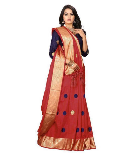 offline selection - Red Silk Blend Saree With Blouse Piece (Pack of 1)