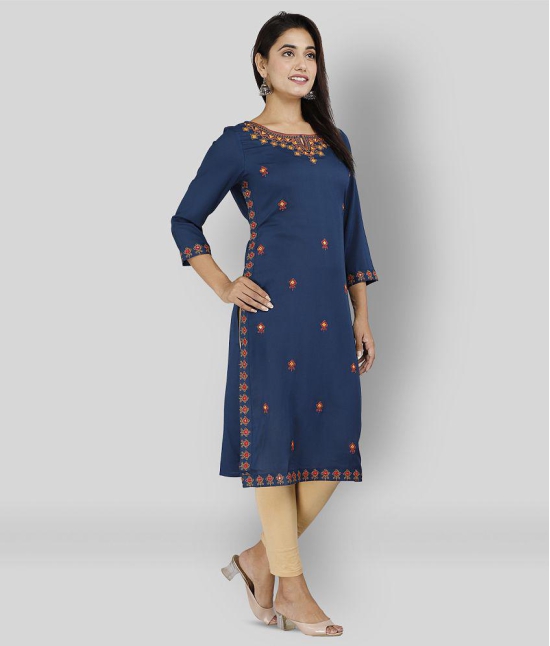 Doriya - Blue Rayon Women's Straight Kurti - L