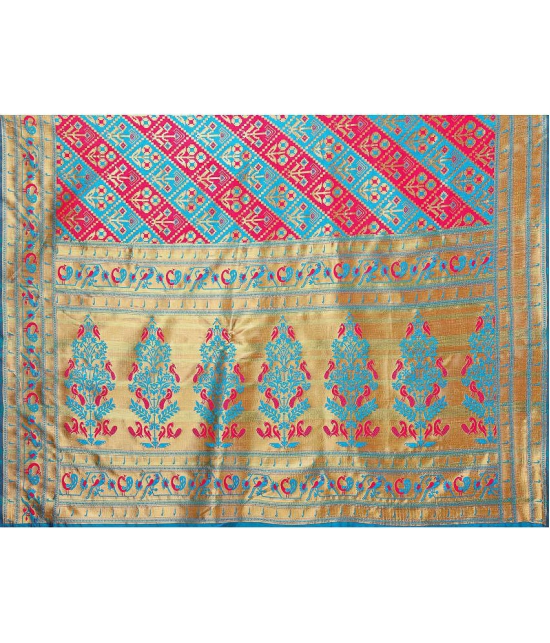 Rangita Women Patola Woven Silk Saree with Blouse Piece - Blue - Blue