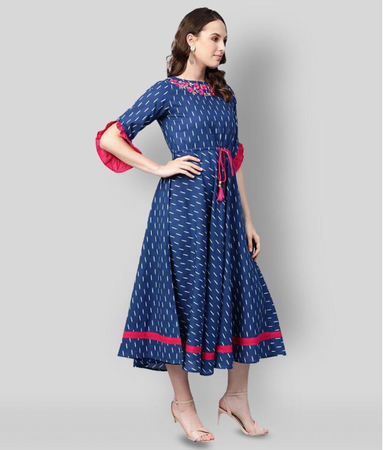 Yash Gallery - Blue Cotton Womens A- line Dress ( Pack of 1 ) - 5XL