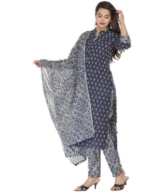 HIGHLIGHT FASHION EXPORT Navy Cotton Kurti With Pants - Stitched Suit Single - None