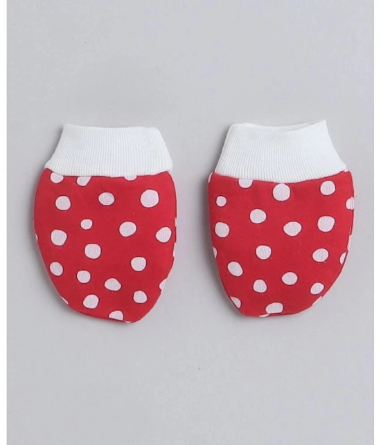 BUMZEE Red & White Girls Cotton Cap Mitten Bootie Set Age - 0-3 Months - None