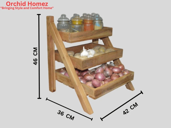 Orchid Homez Solid Wood Vegetable and Fruit Stand | Multipurpose Kitchen Organizer | Onion Baskets for Storage. Sturdy Vegetable Rack for Kitchen. Perfect Vegetable and Fruit Basket for Kitchen Storage. Durable Vegetable and Fruit Storage Unit (3 Layer).