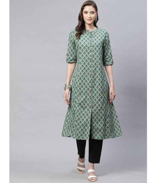 Divena - Green Cotton Womens Front Slit Kurti - 3XL