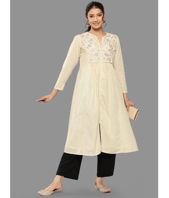 Janasya Cotton Embroidered Front Slit Womens Kurti - Beige ( Pack of 1 ) - None