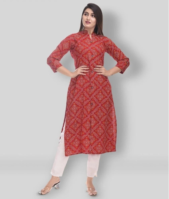 Maquien - Red Rayon Womens Front Slit Kurti ( Pack of 1 ) - 3XL