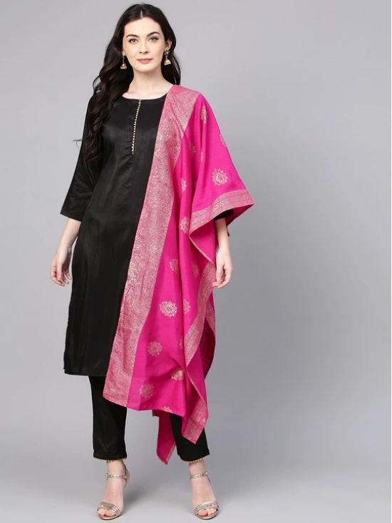 Women Black Solid Kurta with Trousers & Dupatta