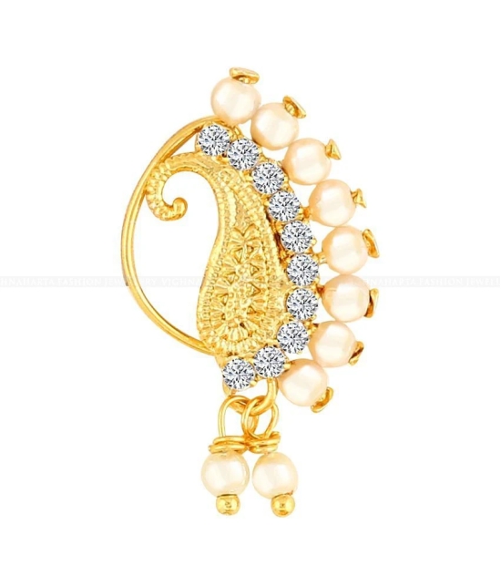 Vivastri Gold Plated Red Stone with Peals Alloy Maharashtrian Nath Nathiya./ Nose Pin for Women &Girls VIVA1008NTH-Press - White