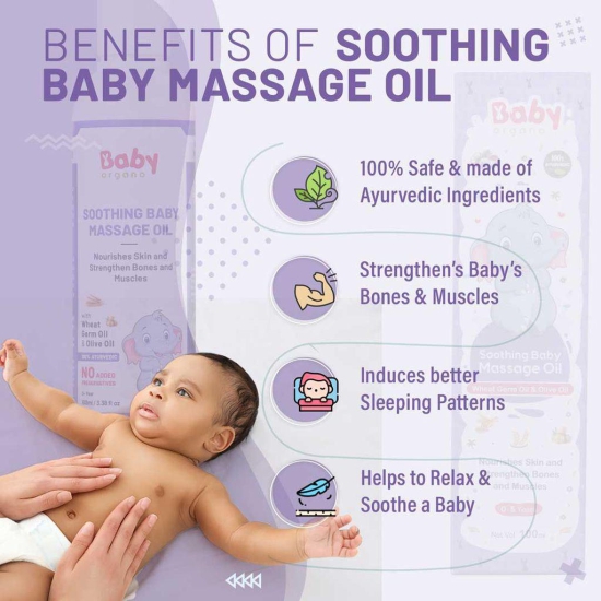 BabyOrgano Soothing Baby Massage Oil, 100ml | Super Blend of 6 Ayurvedic Herbs Oils | 100% Ayurvedic