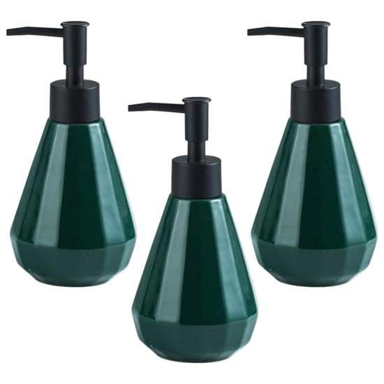 Kuber Industries 3-Piece Liquid Soap Dispenser Set, 250ml, Green.-Kuber Industries 3-Piece Liquid Soap Dispenser Set, 250ml, Green - For Handwash, Shampoo, Bathroom, Wash Basin (ZX060GN)