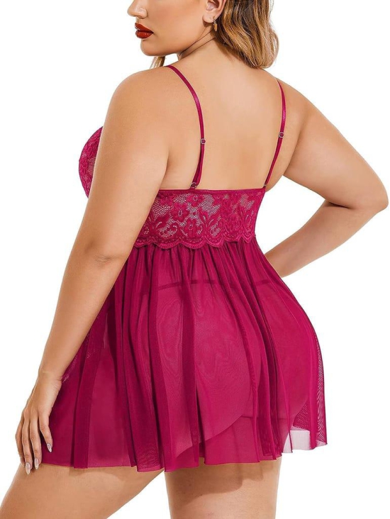 Buy Fashion Bones Babydoll Honeymoon First Night Dress For Plus Size Women With G String Panty Lingerie Wear Wine Color 1pc Online in India Spicesmartshop