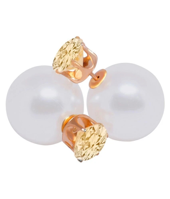 Romp Fashion Double Sided Pearl With Shining Champagne Crystal Fancy Stud Earrings For Girls And Women - Golden