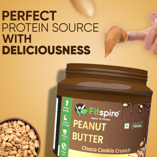 Fitspire Fit 100% Roasted Peanuts Butter Crunchy Delicious Chocolate Flavor for Kids & Adults - 340gm