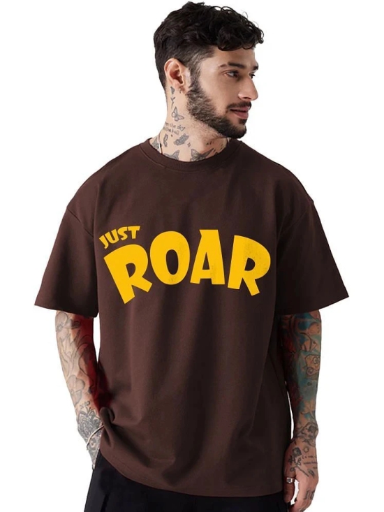 Leotude Cotton Blend Oversized Fit Printed Half Sleeves Mens Round T-Shirt - Brown ( Pack of 1 ) - None