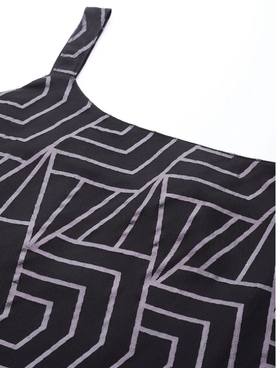 Square Neck Printed Embellished Crepe Tunic