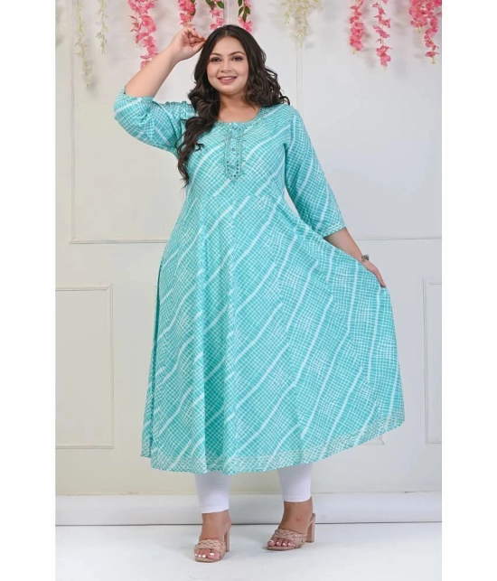 Swasti Cotton Blend Printed Anarkali Womens Kurti - Turquoise ( Pack of 1 ) - None