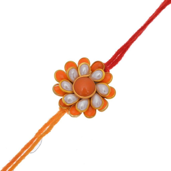 Indi Rang Resin Copper and Pearl Rakhi Lumba Set for Unisex- Adult (Yellow)