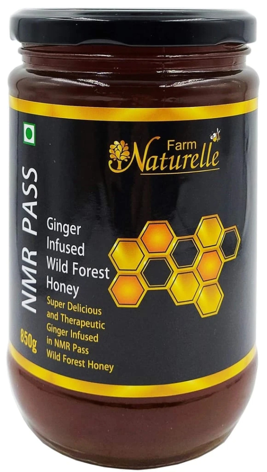 Farm Naturelle - Raw, 100% Natural NMR Tested, Pass, Certified Ginger Infused In Wild (Forest) Flower Honey(850Gram) Glass Bottle.