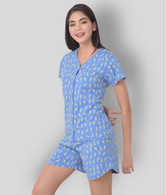 Clovia - Blue Cotton Womens Nightwear Nightsuit Sets ( Pack of 2 ) - 2XL