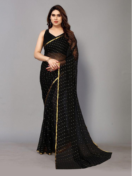 Rangita Women Embossed Printed Chiffon Saree With Blouse Piece - Black - Black