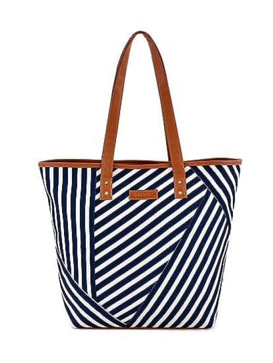 Lychee bags Women Canvas Print Blue Tote Bag  (Black and White)